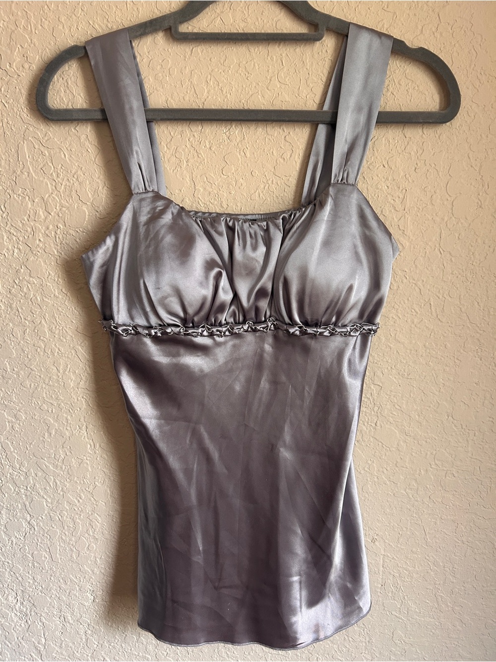Byer California Silver Satin Tank with Braided Trim